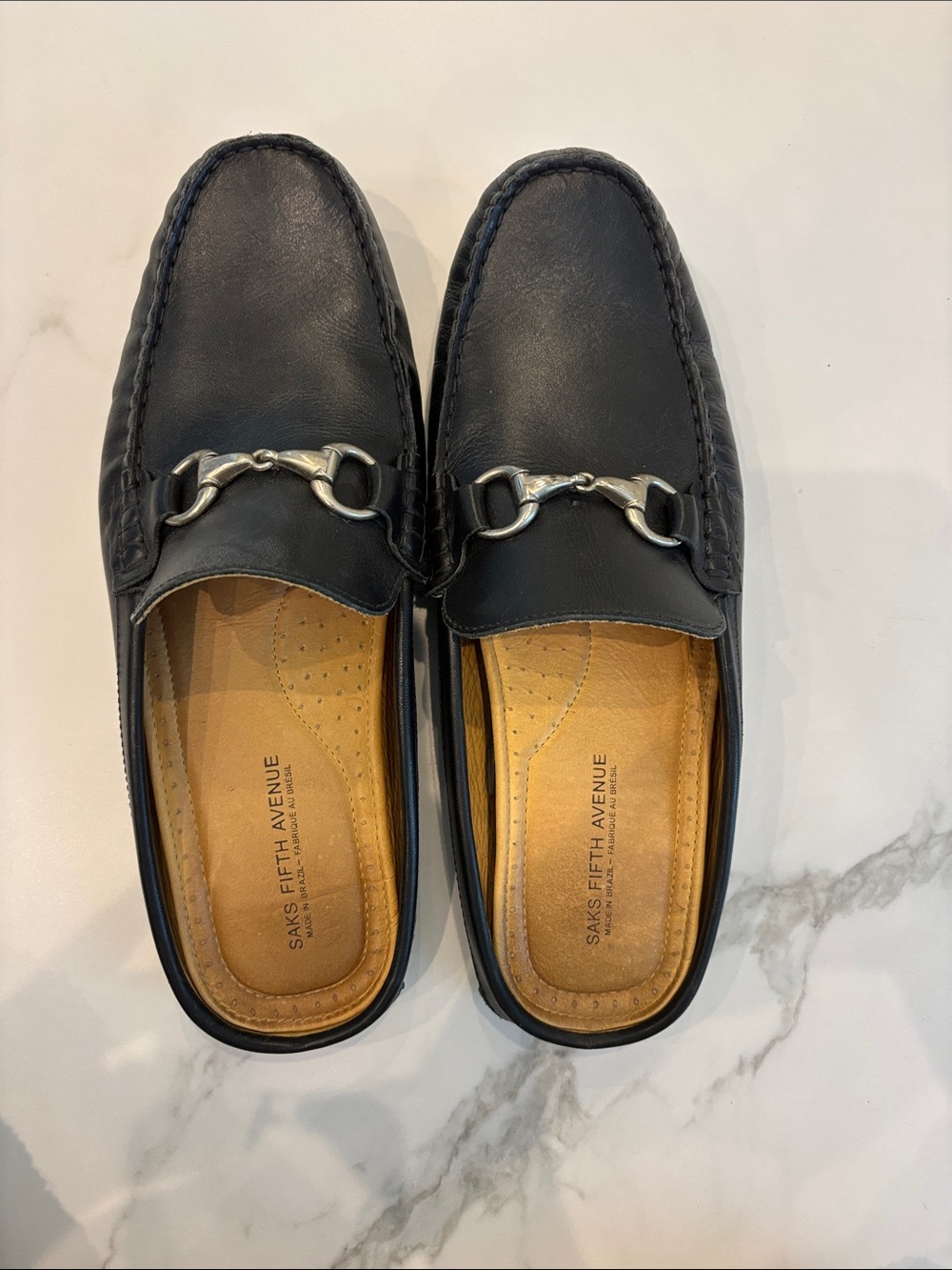 Saks Fifth Avenue Black Leather Bit-Detail Slip-On Loafers